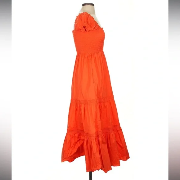 Elegant Orange Smocked Maxi Dress - Picture 2 of 4